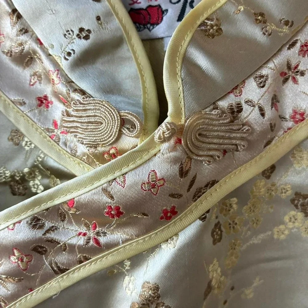 Peach Cream gold traditional Chinese Qipao top‎ & pant pankou button Sz Girls 12